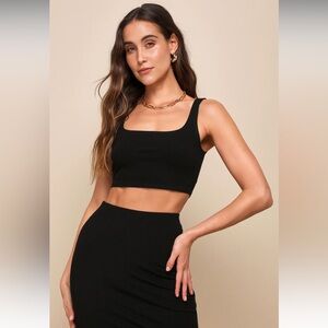 Set For Life Black Ribbed Bodycon Two-Piece Midi Dress